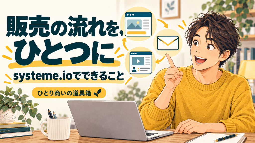 systeme.ioで何ができる？商品ページからメールまで、まとめて作りたい人へのイメージイラスト