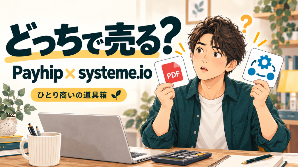 Payhipとsysteme.io、どちらを選ぶ？最初に売りたいものから考えるのイメージイラスト