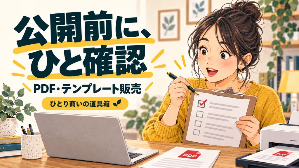 PDF・テンプレート販売の公開前チェック。買った人が迷わず使えるか確かめようのイメージイラスト