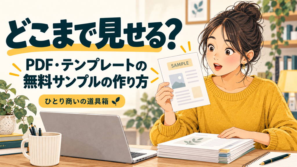 無料サンプルの資料を手にする女性のイラスト